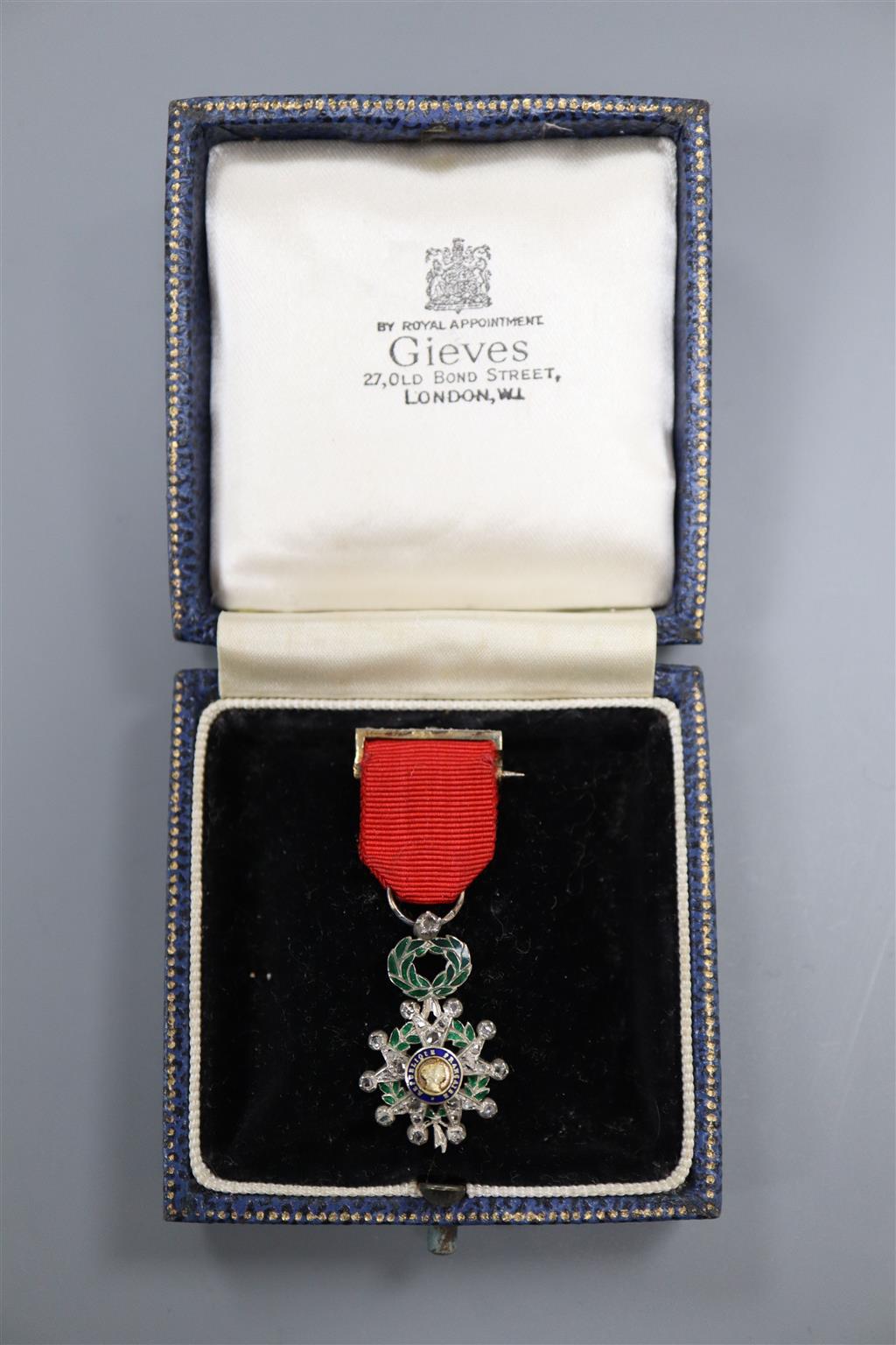 A French diamond set miniature Legion dhonneur medal